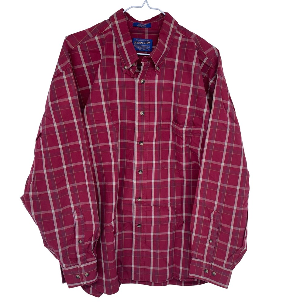 Pendleton Long‎ Sleeve Casual Button Down Shirt XL Red White Plaid Cotton